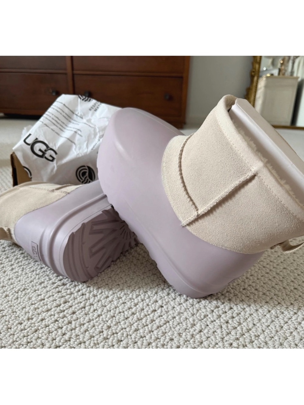 UGG Women's Suede and Rubber Platform Ankle Boot in Beige and Light Purple